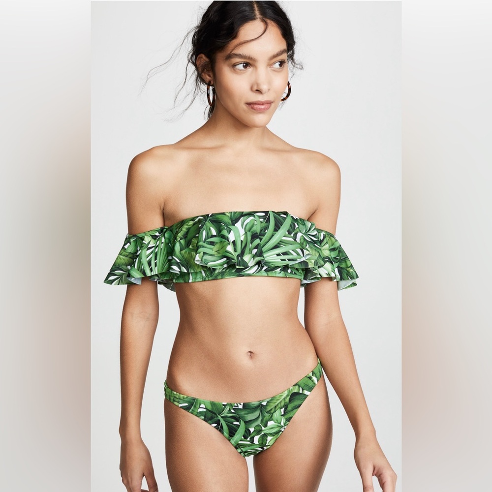 NWT Milly Sirolo Ruffle Bandeau swim top in color Emerald Multi.